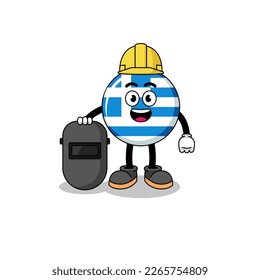 Mascot of greece flag as a welder , character design