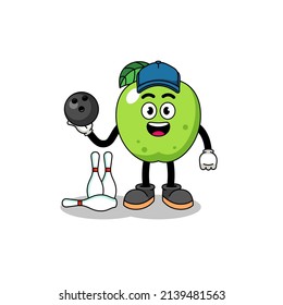 Mascot of green apple as a bowling player , character design