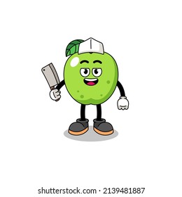 Mascot of green apple as a butcher , character design