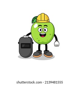 Mascot of green apple as a welder , character design