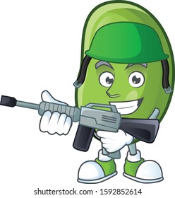 A mascot of green beans as an Army with machine gun