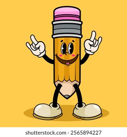 Mascot Groovy trendy retro trippy psychedelic pencil character cartoon for element design