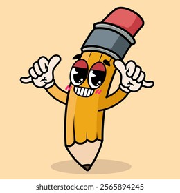 Mascot Groovy trendy retro trippy psychedelic pencil character cartoon for element design