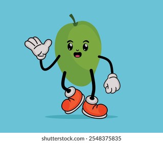 Mascote Mão Feliz Design Ondulação Mão com Expressão Feliz em Estilo de Desenho Animado Plano ou Fruit Summer Concept