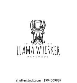 Mascot Head Llama With Hat And Mustache Drawing Logo Vector Illustration Template Icon Design