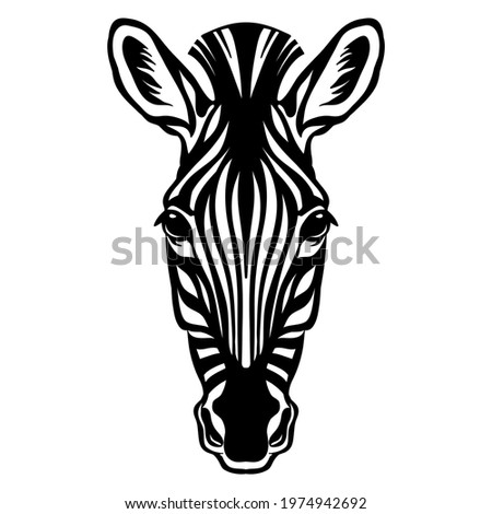 Mascot. Head of zebra. Vector illustration black color front view of wild animal isolated on white background. For decoration, print, design, logo, sport clubs, tattoo, t-shirt design, stickers