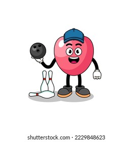 Mascot of heart symbol as a bowling player , character design