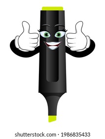 Mascot highlighter pen character standing and showing like thumb up with cheerful expression