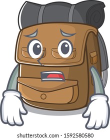 mascot of hiking backpack Scroll showing afraid look face