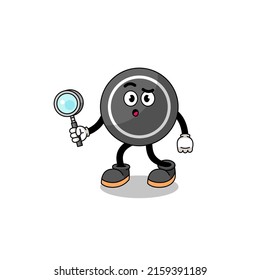 Mascot of hockey puck searching , character design