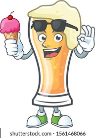 Mascot a with ice cream in the cartoon beer glass