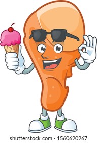 Mascot with ice cream in the chicken thigh cartoon