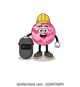 Mascot of ice cream scoop as a welder , character design