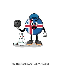 Mascot of iceland flag as a bowling player , character design