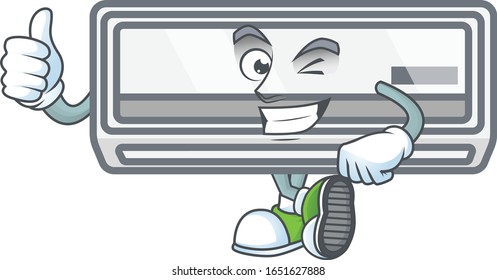 A mascot icon of air conditioner making Thumbs up gesture