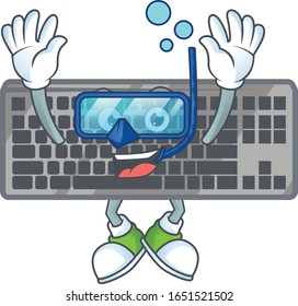 A mascot icon of black keyboard wearing Diving glasses