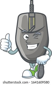 A mascot icon of black mouse making Thumbs up gesture
