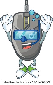 A mascot icon of black mouse wearing Diving glasses