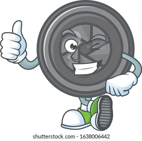 A mascot icon of camera lens making Thumbs up gesture