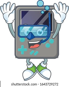 A mascot icon of game console wearing Diving glasses