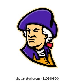 Mascot icon illustration of head of an American statesman, soldier, first president of the United States and Founding Father, George Washington viewed from side isolated background in retro style.


