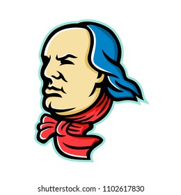 Mascot icon illustration of head of an American polymath and Founding Father of the United States, Benjamin Franklin looking forward viewed from side on isolated background in retro style.