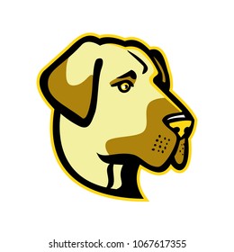 Mascot icon illustration of head of a Anatolian Shepherd dog, Anatolian Blackhead or Kangal, a  livestock guardian dog viewed from side on isolated background in retro style.