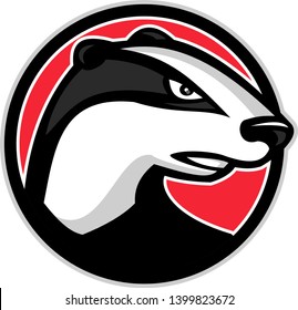 Mascot icon illustration of head of a badger, a short-legged omnivore in the families Mustelidae and Mephitidae looking to side set inside circle on isolated background in retro style.