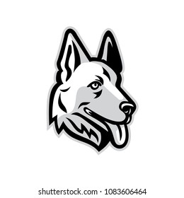 Mascot icon illustration of head of a  German Shepherd or Alsatian wolf dog  viewed from side on isolated background in retro style.