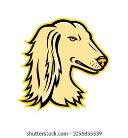 Mascot icon illustration of head of a Saluki, also known as Persian Greyhound or Tazi, a dog breed classed as a sighthound on isolated background in retro style.