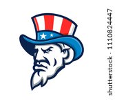 Mascot icon illustration of head of Uncle Sam wearing a top hat with USA  American stars and stripes viewed from side on isolated background in retro style.