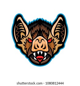 Mascot icon illustration of head of a Vampire bat, a bat specie native to the Americas viewed from front on isolated background in retro style.