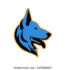 Mascot icon illustration of profile of head of a German Shepherd, Alsatian wolf dog, Berger Allemand, or Deutscher Schaferhund viewed from side on isolated background in retro style.