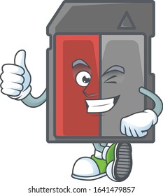 A mascot icon of memory card making Thumbs up gesture