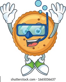 A mascot icon of peanut butter cookies wearing Diving glasses