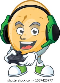 mascot icon of potato with headphone and controller