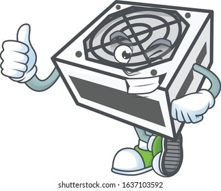 A mascot icon of power supply unit white color making Thumbs up gesture
