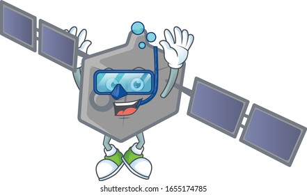 A mascot icon of satellite network wearing Diving glasses