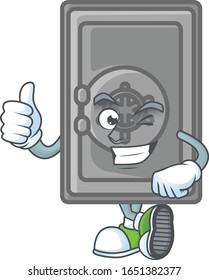 A mascot icon of security box closed making Thumbs up gesture