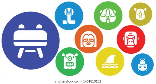 mascot icon set. 9 filled mascot icons.  Collection Of - Buck, Cobra, Hamster, Monster, Shark, Sloth, Gorilla, Rhino