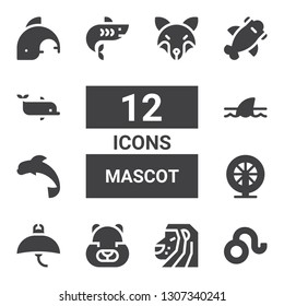 mascot icon set. Collection of 12 filled mascot icons included Leo, Lion, Hamster, Manta ray, Dolphin, Shark, Fox
