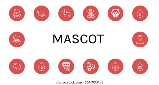 Maskottensymbol-Set. Kollektion von Octopus, Walrus, Lion, Cobra, Säbelzahntiger, Blood type, Bison, Zampona, Rooster, Polar-Bären-Symbole