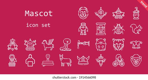 mascot icon set. line icon style. mascot related icons such as gorilla, hamster, snake, donkey, ladybug, tiger, lion, pegasus, robot, squirrel, joker, cat food, viking