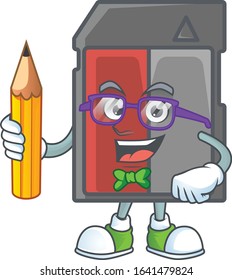 A mascot icon of Student memory card character holding pencil