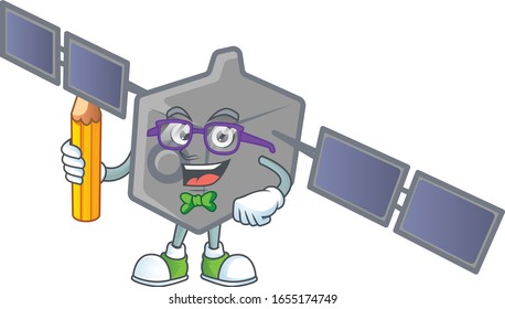 Icono de mascota del lápiz de retención de caracteres de la red satelital Estudiantil