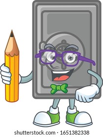 Ein Maskottsymbol in der Sicherheitsbox für Studierende geschlossen Zeichen mit Bleistift