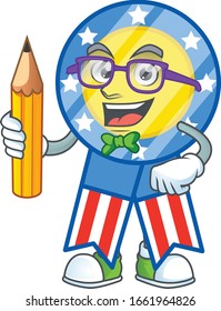 A mascot icon of Student USA medal character holding pencil