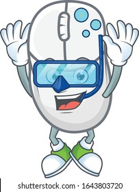 A mascot icon of white mouse wearing Diving glasses