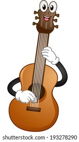 Mascot Illustration of an Acoustic Guitar Plucking its Strings