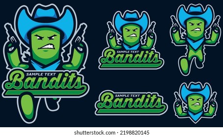 Mascot Illustration With American Cactus Cowboy Bandit.